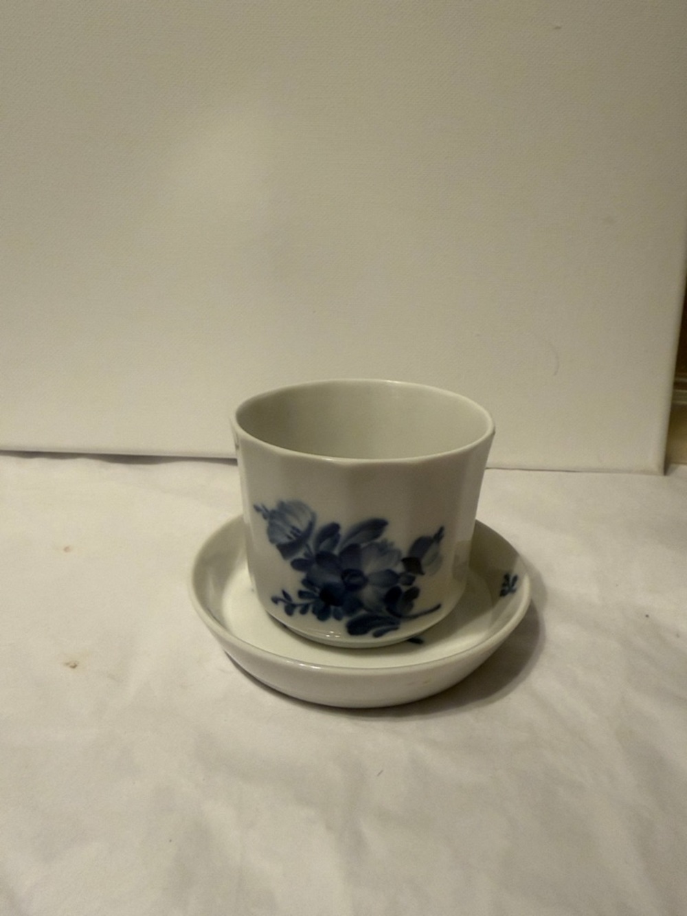 Porcelain Blue Floral Teacup with Saucer - White and Blue